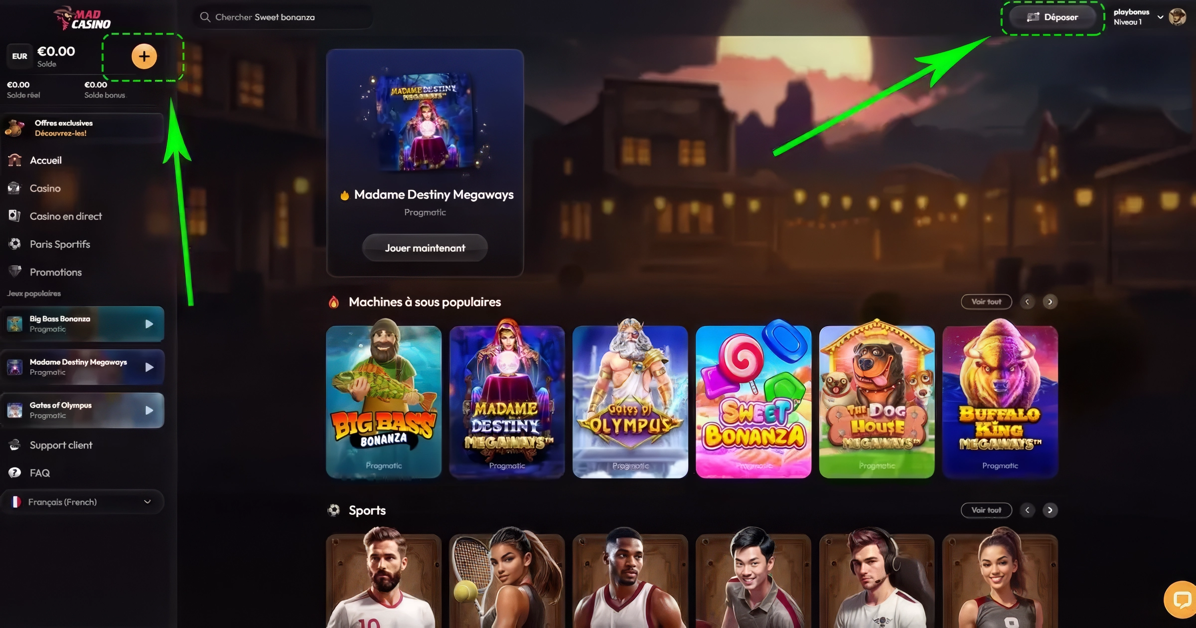 Mad Casino bonus — accès à la page de dépôt sécurisée