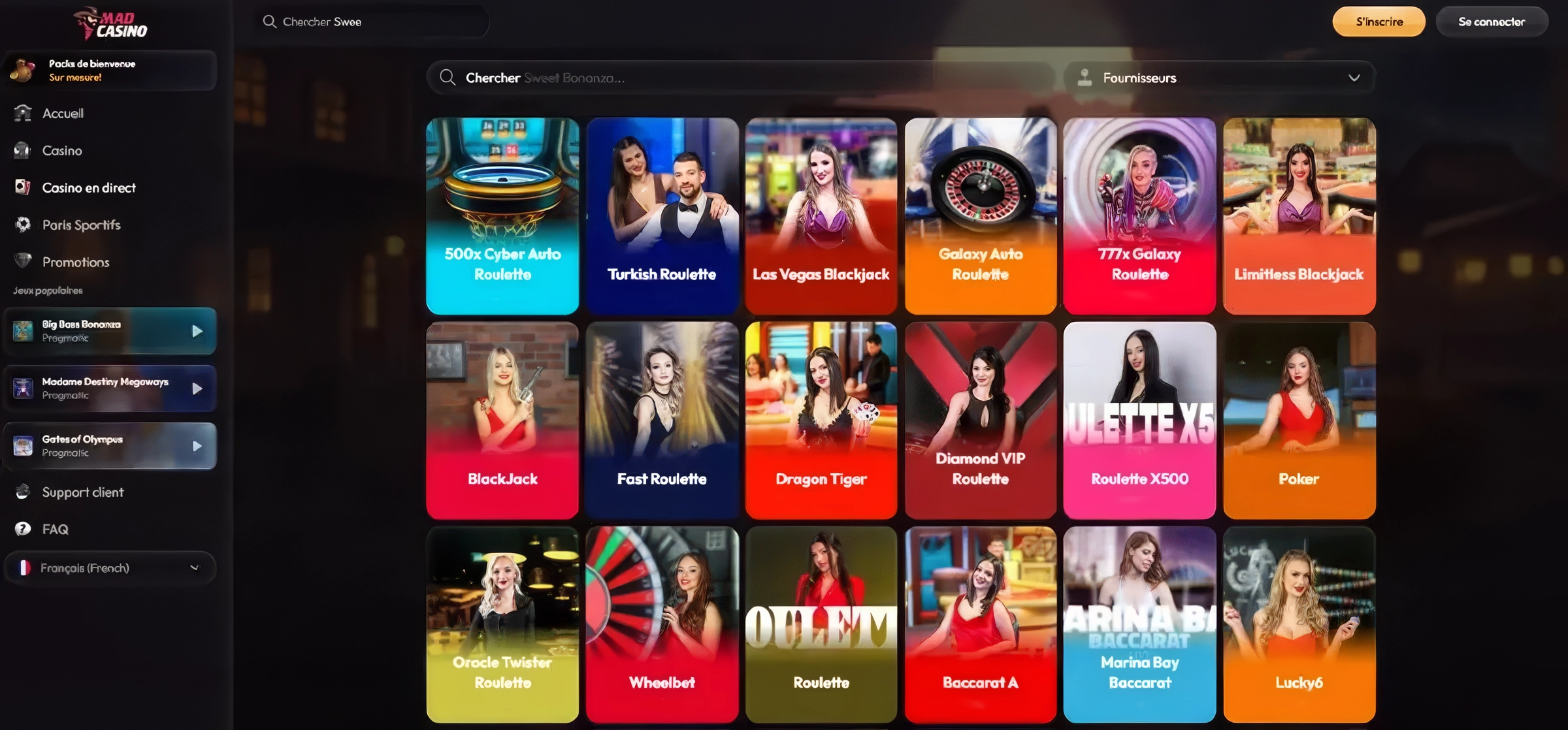 Mad Casino bonus — jeux en live avec croupiers en temps réel